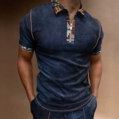 Men's Outdoor Vintage Western Ethnic Pattern Sport PoLo Neck T-Shirt