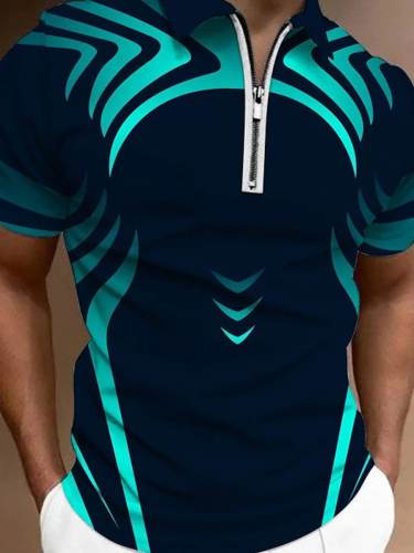 Men's Geometric 3D Print Short Sleeve Polo Shirt