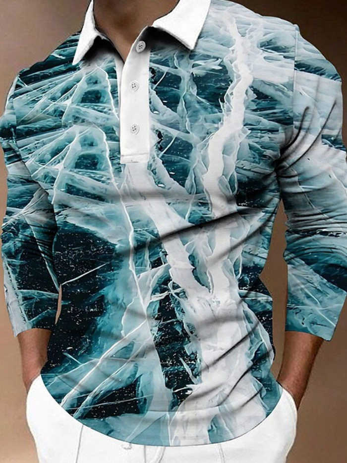 Men's Ocean Glacier Print Short Sleeve Polo Shirt