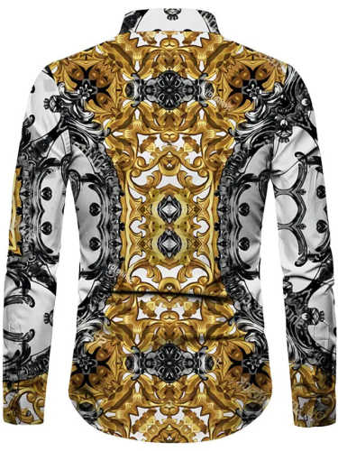 Vintage baroque print long sleeve lapel shirt