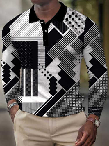 Men's Elegante en Moderne Long Sleeve Button Polo Shirt