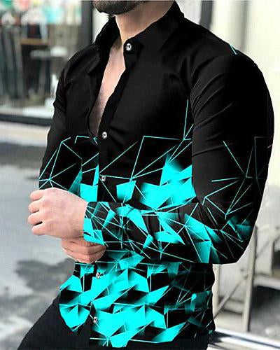 Men's Casual Printed Black 
Lapel Long Sleeve Shirt