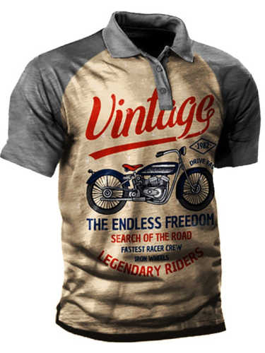 Vintage Motorcycle Racing Men's Print Polo Short Sleeve T-Shirt