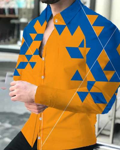 Men's Casual Geometric Print Long Sleeve Shirt