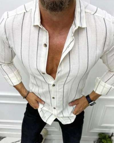 Men's Casual Stripe Printed Long Sleeve Shirt