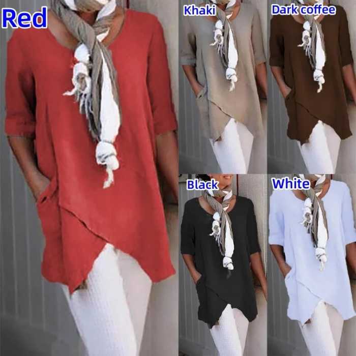🔥LAST DAY 70% OFF🔥2023 spring fashion solid color cotton linen pocket Tops