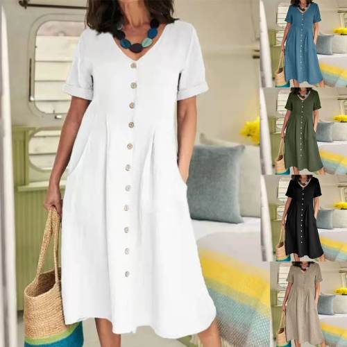 🔥LAST DAY 70% OFF🔥New solid color loose cotton linen dress