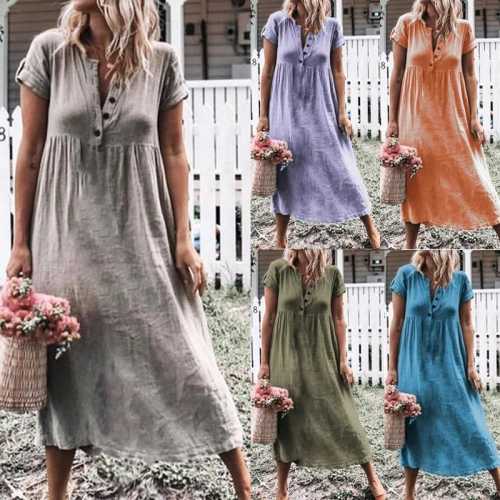 🔥LAST DAY 70% OFF🔥Solid color short sleeve round neck dress