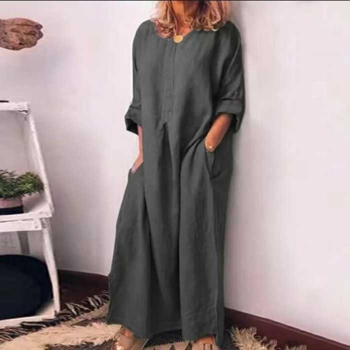 🔥LAST DAY 70% OFF🔥Cotton and linen solid color loose dresses long section