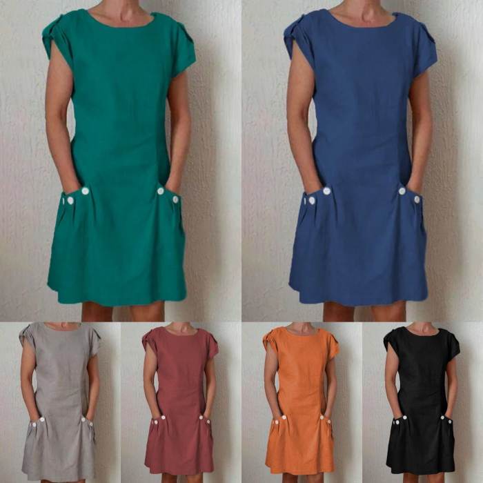 🔥LAST DAY 70% OFF🔥Solid color pocket button dress