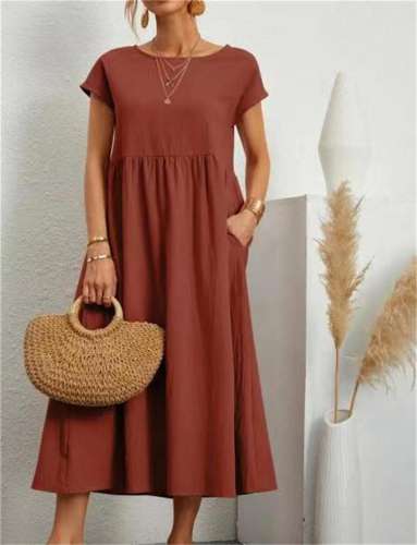 Last Day Promotion 70% off 🔥2023 spring fashion solid color cotton linen pocket dress