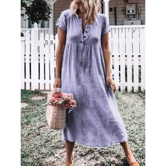 🔥LAST DAY 70% OFF🔥Solid color short sleeve round neck dress