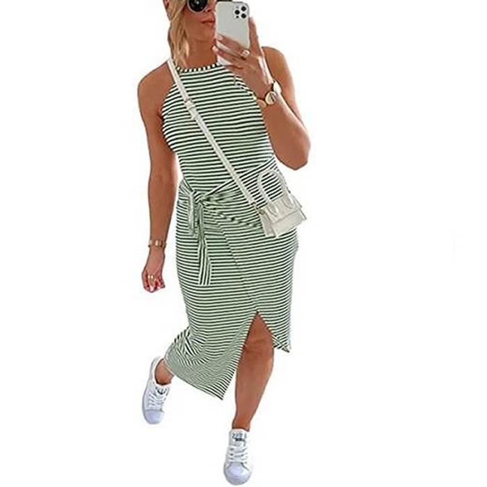 🔥Summer Hot Sale 😊Casual Sleeveless Striped Midi Dresses