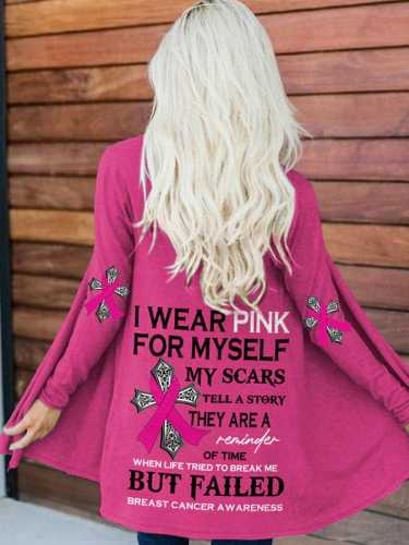 Faith Breast Cancer Awareness I Wear Pink For Myself Print Long Sleeve Cardigan