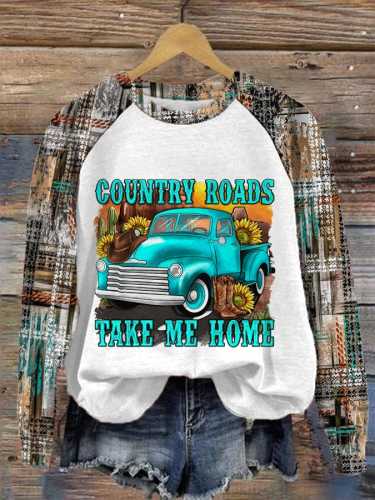 Women's Western Country Music Country Roads Take Me Home Casual Sweatshirt