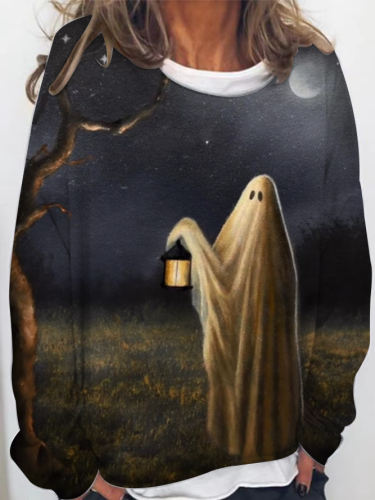Women's Halloween Ghost Print Sweatshirt 082