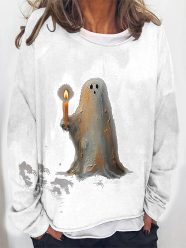Women's Halloween Ghost Print Sweatshirt 066