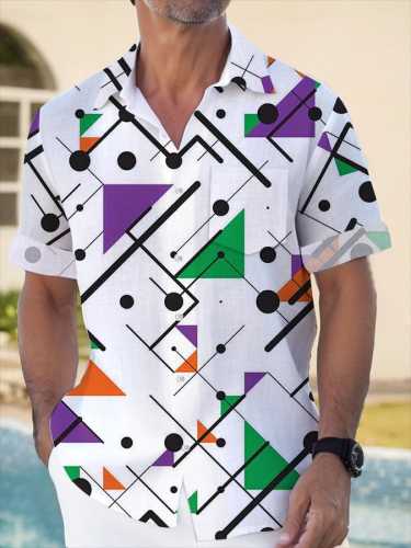Geometric Print Fashion Lapel Short Sleeve Shirt