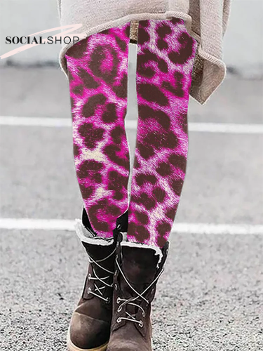 Women's Pink Leopard Print Stretch Leggings
