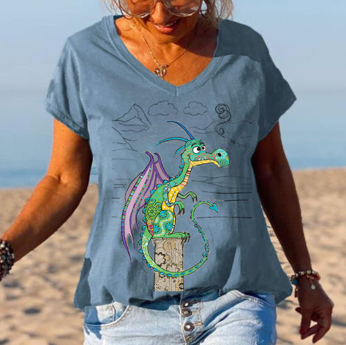 Cartoon Dinosaur Print Women's T-shirt