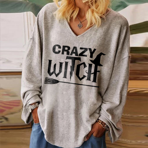 Crazy Witch Printed Long Sleeve T-shirt