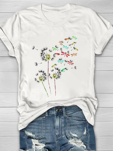 Dandelion Dragonfly Printed Women's T-shirt