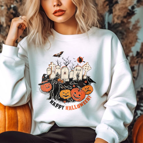 Oversized Happy Halloween! Printed Women's Sweatshirt