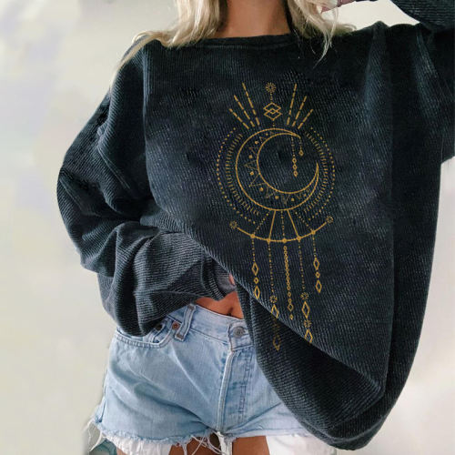 Vintage Mandala Moon Print Women Sweatshirt