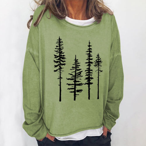 Pine Tree Print Loose Women's T-shirt