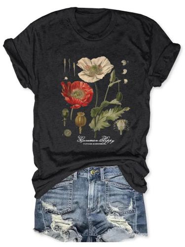 Floral Graphic Print Round Neck Women's T-shirt