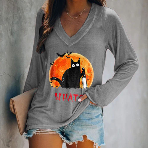 Halloween's Midnight Printed Black Cat Women's T-shirt