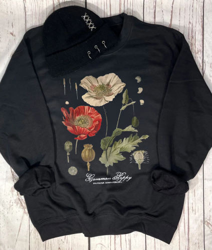 Oversized Plant Poppy Printed Women's Sweatshirt