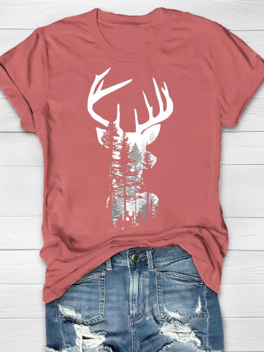 Forest Elk Silhouette Printed Women's T-shirt