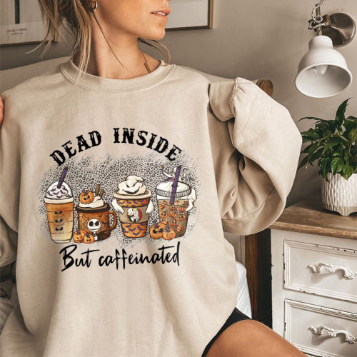 Oversized Dead Inside But Caffeinated Printed Women's Sweatshirt