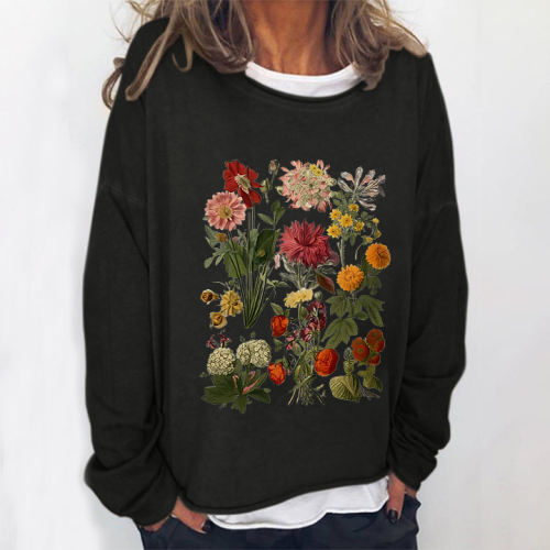 Oil Painting Flowers Printed Women's Crew T-shirt