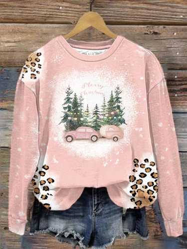 Women's Merry Christmas Trees Leopard Print Sweatshirt