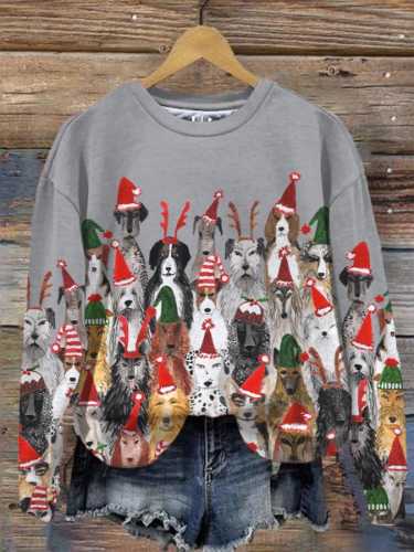 Women's Christmas Dogs Print Sweatshirt