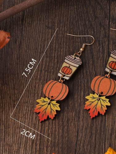 Autumn Thanksgiving Pumpkin Maple Leaf Coffee Mug Wooden Earrings