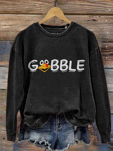 Women's Gobble Thanksgiving Turkey Art Print Casual Sweatshirt