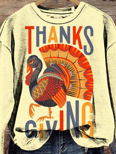 Women's Thanksgiving Turkey Art Print Pattern Casual Sweatshirt