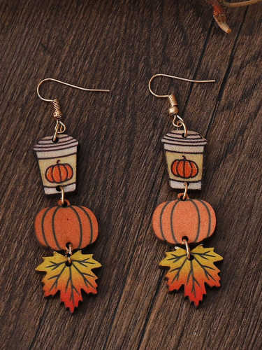 Autumn Thanksgiving Pumpkin Maple Leaf Coffee Mug Wooden Earrings