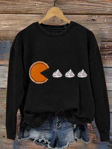 Women's Retro Pacman Pie Thanksgiving Art Casual Sweatshirt
