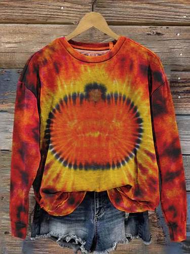 Women's Thanksgiving Fall Pumpkin Tie Dye Art Print Casual Sweatshirt