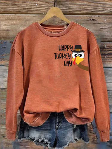Women's Thanksgiving Happy Turkey Day Chicken Art Print Casual Sweatshirt