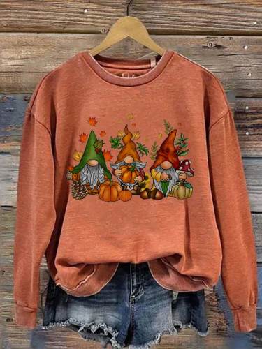 Women's Thanksgiving Gnomes Fall Cute Gnome Art Print Casual Sweatshirt