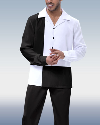 Suitmens Men's Black and White Walking Suit 2-Piece Long Sleeve Suit