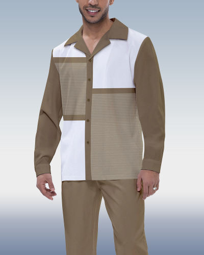 Color Block Plaid Long Sleeve Walking Suit
