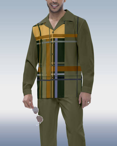 Suitmens Men's Check Long Sleeve Shirt Walking Set 197