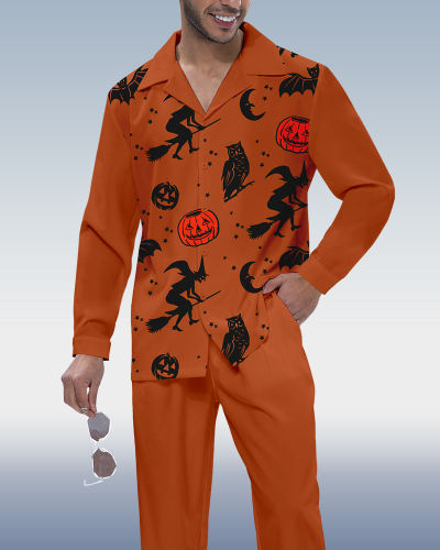 Suitmens Men's Halloween Print Long Sleeve Shirt Walking Set 283