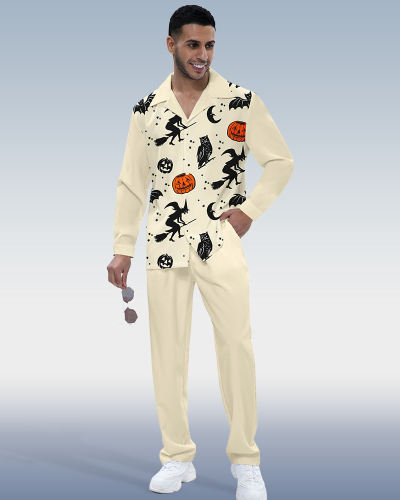 Suitmens Men's Halloween Print Long Sleeve Shirt Walking Set 286